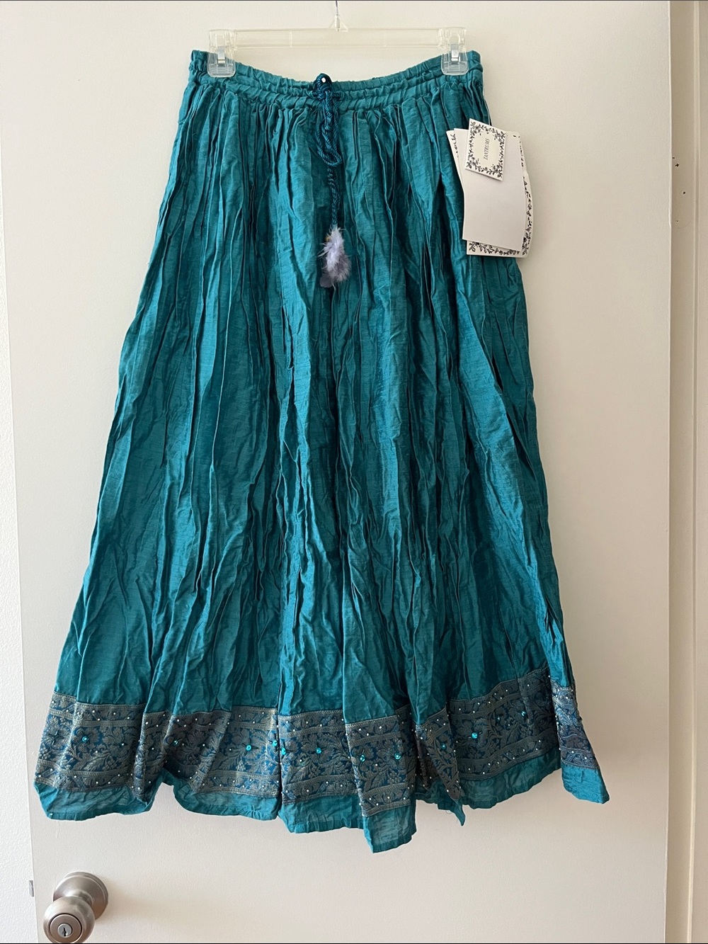 Tantrums Teal Maxi Skirt with Embellished Hem